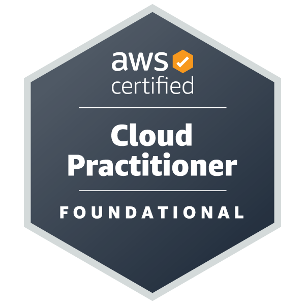 Badge da certificação AWS CLF-C02: AWS Certified Cloud Practitioner