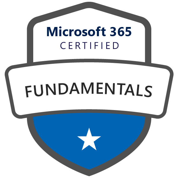 Badge da certificação Microsoft Azure MS-900: Microsoft 365 Fundamentals